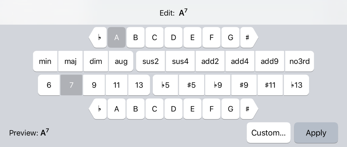 Editing an existing chord in the chord palette